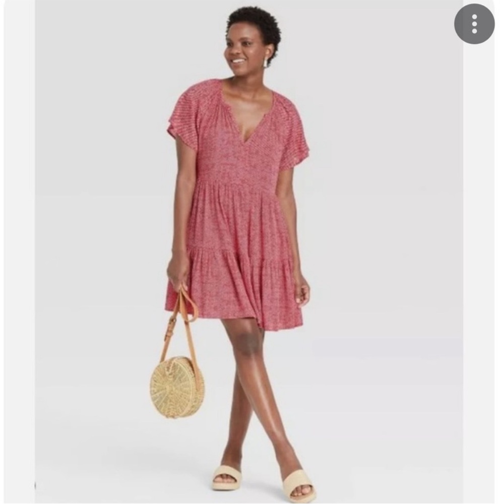 Knox Rose Red Polka Dot Tiered Boho Mini Dress Size XL